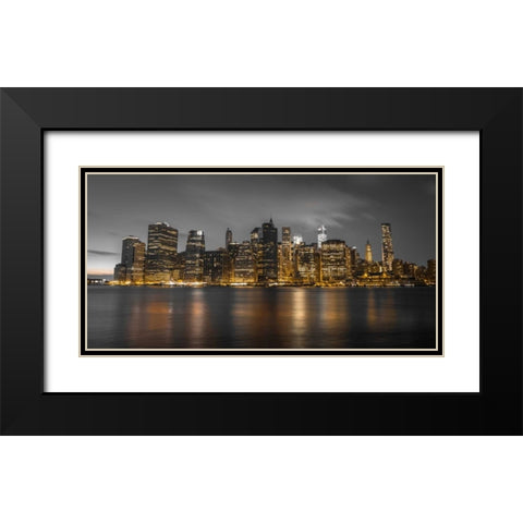 Evening shot of Lower Manhattan skyline, New York Black Modern Wood Framed Art Print with Double Matting by Frank, Assaf