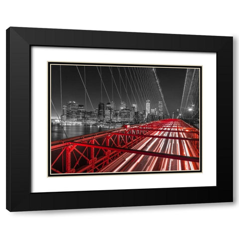 Brooklyn Bridge in evening, New York Black Modern Wood Framed Art Print with Double Matting by Frank, Assaf
