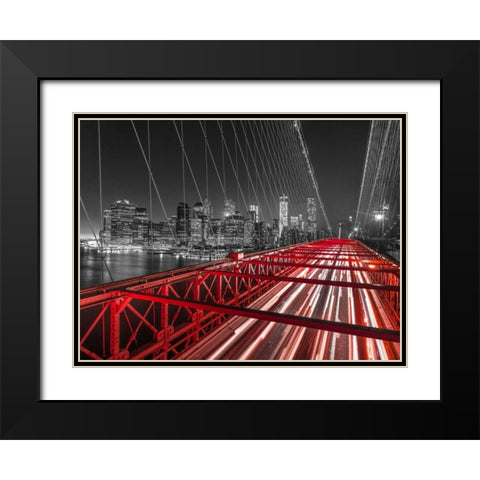 Brooklyn Bridge in evening, New York Black Modern Wood Framed Art Print with Double Matting by Frank, Assaf
