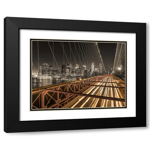Brooklyn Bridge in evening, New York Black Modern Wood Framed Art Print with Double Matting by Frank, Assaf