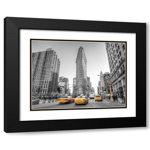 Yellow Taxis- Flatiron Building-Manhattan-New York Black Modern Wood Framed Art Print with Double Matting by Frank, Assaf