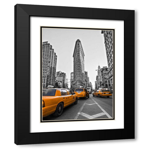 Traffic in front of Flatiron Building, Manhattan, New York Black Modern Wood Framed Art Print with Double Matting by Frank, Assaf