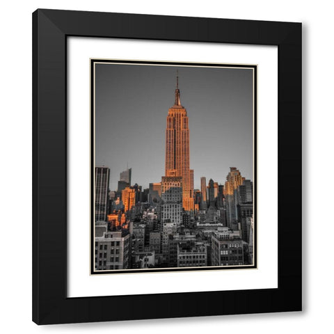 Empire State Building with New York City Manhattan skyline with skyscrapers Black Modern Wood Framed Art Print with Double Matting by Frank, Assaf