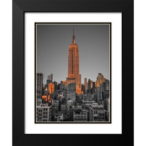 Empire State Building with New York City Manhattan skyline with skyscrapers Black Modern Wood Framed Art Print with Double Matting by Frank, Assaf