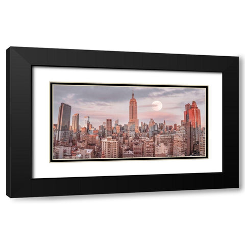 Empire State Building with Manhattan skyline - New York City Black Modern Wood Framed Art Print with Double Matting by Frank, Assaf