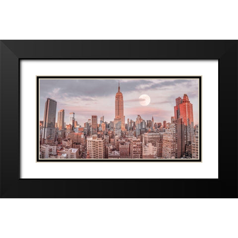 Empire State Building with Manhattan skyline - New York City Black Modern Wood Framed Art Print with Double Matting by Frank, Assaf