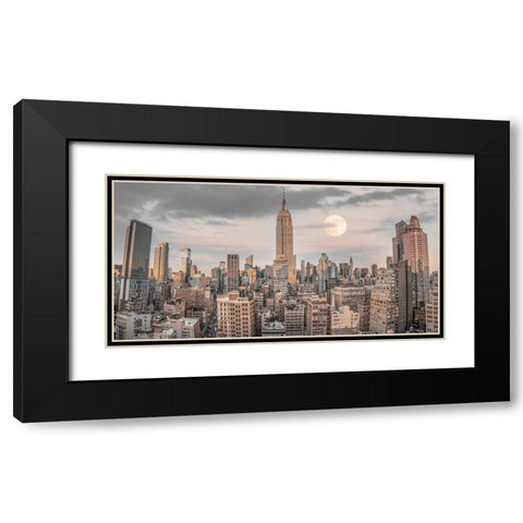 Empire State Building with Manhattan skyline - New York City Black Modern Wood Framed Art Print with Double Matting by Frank, Assaf