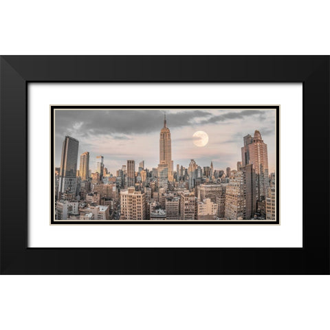 Empire State Building with Manhattan skyline - New York City Black Modern Wood Framed Art Print with Double Matting by Frank, Assaf