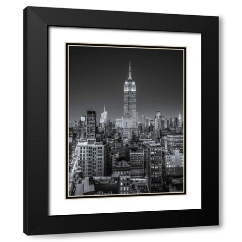 Empire State Building with New York City Manhattan skyline with skyscrapers Black Modern Wood Framed Art Print with Double Matting by Frank, Assaf
