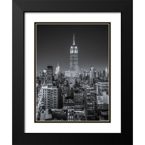 Empire State Building with New York City Manhattan skyline with skyscrapers Black Modern Wood Framed Art Print with Double Matting by Frank, Assaf