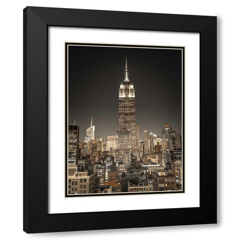 Empire State Building with New York City Manhattan skyline with skyscrapers, FTBR-1897 Black Modern Wood Framed Art Print with Double Matting by Frank, Assaf