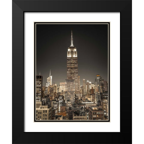 Empire State Building with New York City Manhattan skyline with skyscrapers, FTBR-1897 Black Modern Wood Framed Art Print with Double Matting by Frank, Assaf