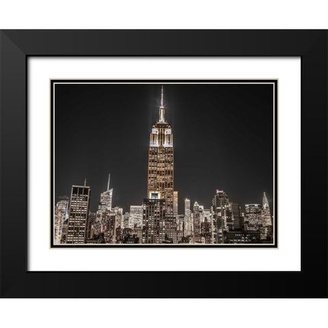 New York City Manhattan skyline with Empire State building Black Modern Wood Framed Art Print with Double Matting by Frank, Assaf