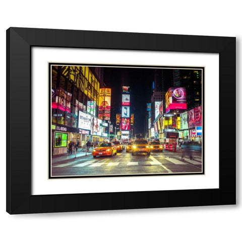 Times square and Broadway at night - New York City Black Modern Wood Framed Art Print with Double Matting by Frank, Assaf