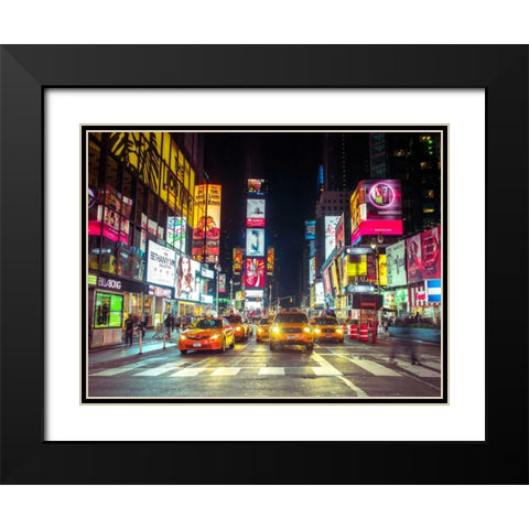 Times square and Broadway at night - New York City Black Modern Wood Framed Art Print with Double Matting by Frank, Assaf