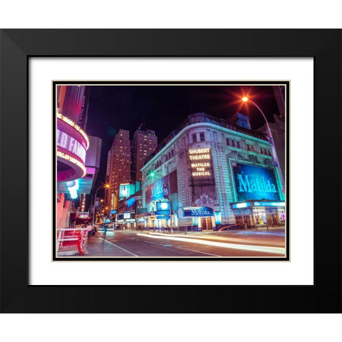 Times square and Broadway at night - New York City Black Modern Wood Framed Art Print with Double Matting by Frank, Assaf
