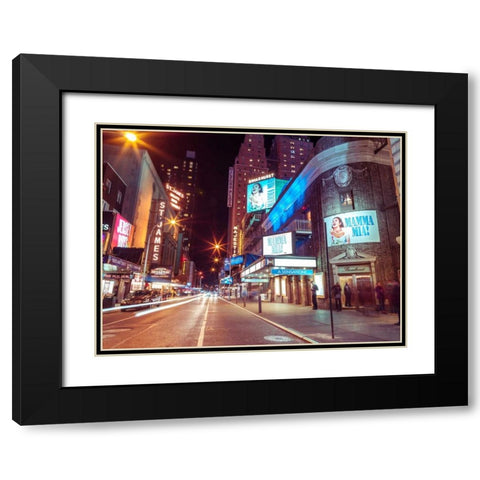 Times square and Broadway at night - New York City Black Modern Wood Framed Art Print with Double Matting by Frank, Assaf