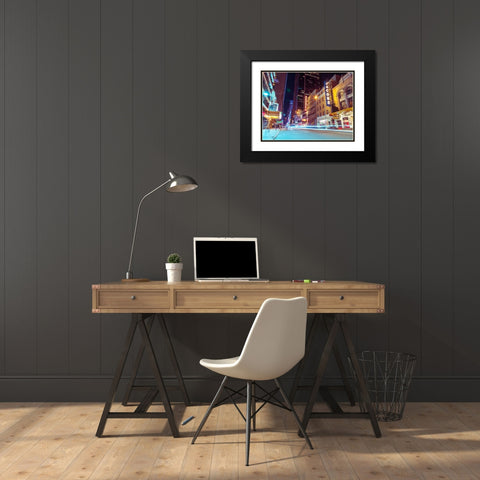 Times square and Broadway at night - New York City Black Modern Wood Framed Art Print with Double Matting by Frank, Assaf