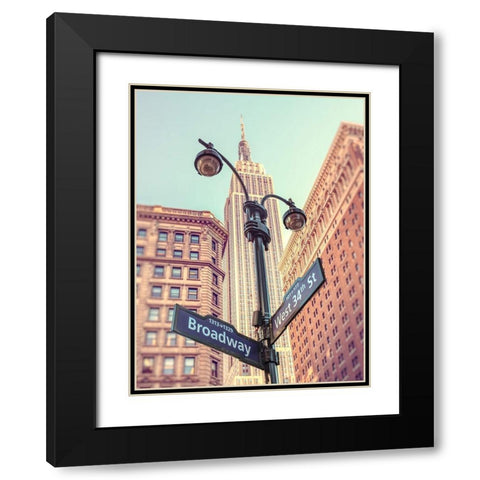 Street lamp and street signs with Empire State building in background - New York Black Modern Wood Framed Art Print with Double Matting by Frank, Assaf