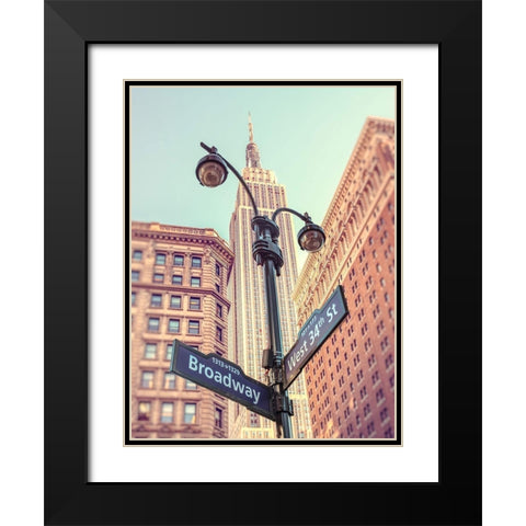 Street lamp and street signs with Empire State building in background - New York Black Modern Wood Framed Art Print with Double Matting by Frank, Assaf