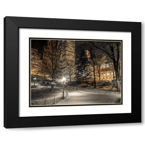 Evening view of Central Park in New York City Black Modern Wood Framed Art Print with Double Matting by Frank, Assaf