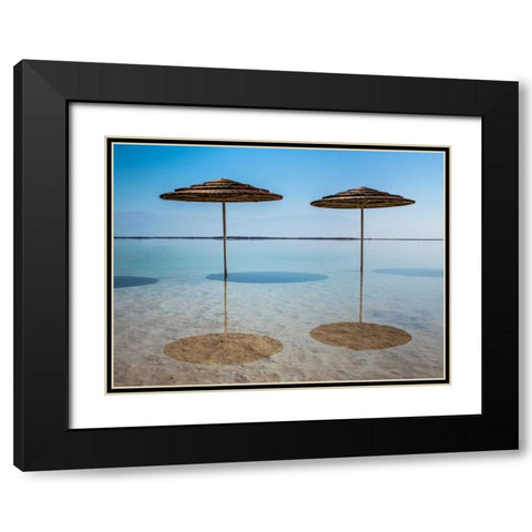 Bathing canopy on the beach on the Dead Sea, Israel Black Modern Wood Framed Art Print with Double Matting by Frank, Assaf