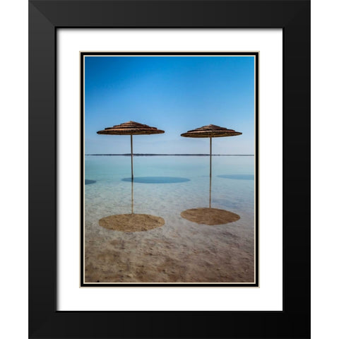 Bathing canopy on the beach on the Dead Sea, Israel Black Modern Wood Framed Art Print with Double Matting by Frank, Assaf
