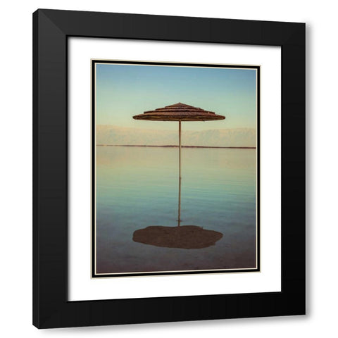 Parasol on beach of Dead Sea, Israel Black Modern Wood Framed Art Print with Double Matting by Frank, Assaf