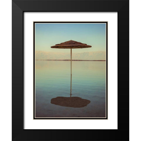 Parasol on beach of Dead Sea, Israel Black Modern Wood Framed Art Print with Double Matting by Frank, Assaf