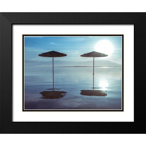 Parasol on Dead sea, Israel Black Modern Wood Framed Art Print with Double Matting by Frank, Assaf
