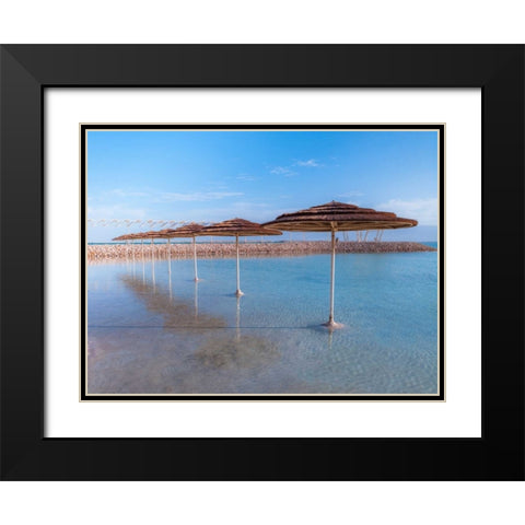 Parasol on Dead sea, Israel Black Modern Wood Framed Art Print with Double Matting by Frank, Assaf