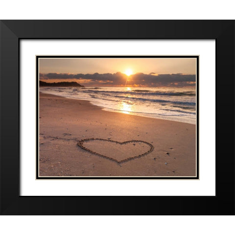 Heart shape drawn on sand at the beach Black Modern Wood Framed Art Print with Double Matting by Frank, Assaf