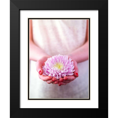 Female hands holding a flower Black Modern Wood Framed Art Print with Double Matting by Frank, Assaf