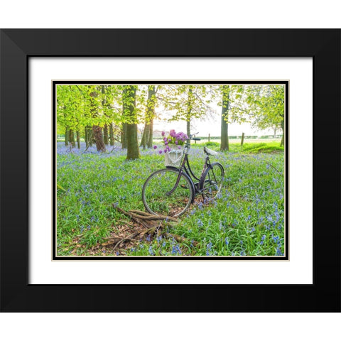 Bicycle in spring forest with bunch of flowers Black Modern Wood Framed Art Print with Double Matting by Frank, Assaf
