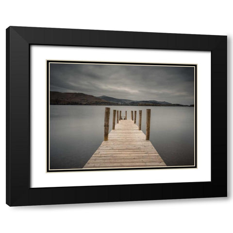 Jetty on tranquil lake Black Modern Wood Framed Art Print with Double Matting by Frank, Assaf