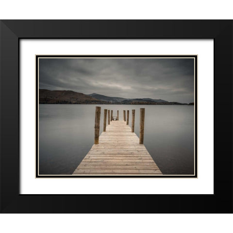 Jetty on tranquil lake Black Modern Wood Framed Art Print with Double Matting by Frank, Assaf