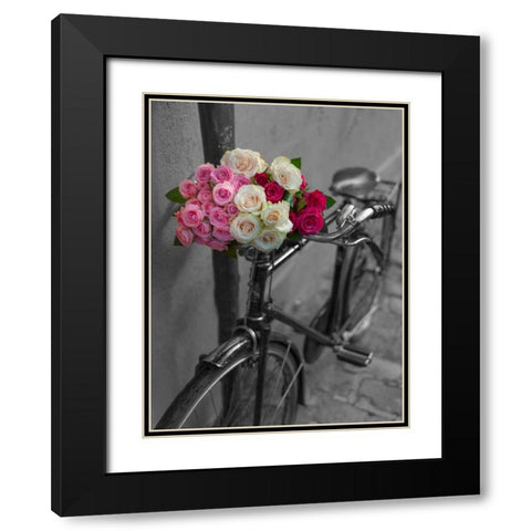 Bunch of Roses on bicycle, Paris, France Black Modern Wood Framed Art Print with Double Matting by Frank, Assaf