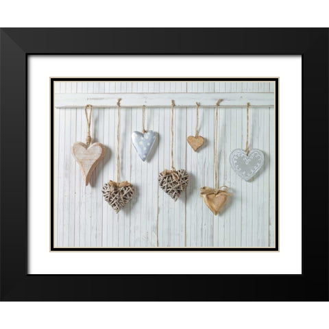 Hearts hanging on wooden background Black Modern Wood Framed Art Print with Double Matting by Frank, Assaf
