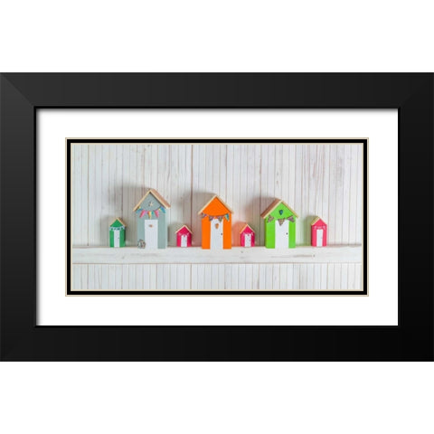 Hearts hanging on wooden background Black Modern Wood Framed Art Print with Double Matting by Frank, Assaf