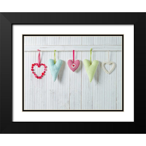 Hearts hanging on wooden background Black Modern Wood Framed Art Print with Double Matting by Frank, Assaf