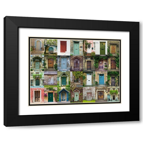 Collage of old doors Black Modern Wood Framed Art Print with Double Matting by Frank, Assaf