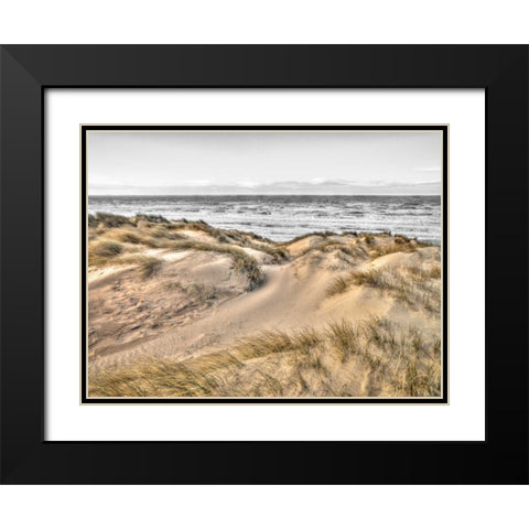 Tranquil beach with grass, Blackpool, UK Black Modern Wood Framed Art Print with Double Matting by Frank, Assaf