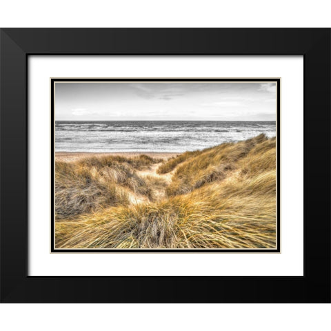 Tranquil beach with grass, Blackpool, UK Black Modern Wood Framed Art Print with Double Matting by Frank, Assaf