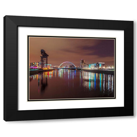 View along the river Clyde at night-Glasgow Black Modern Wood Framed Art Print with Double Matting by Frank, Assaf