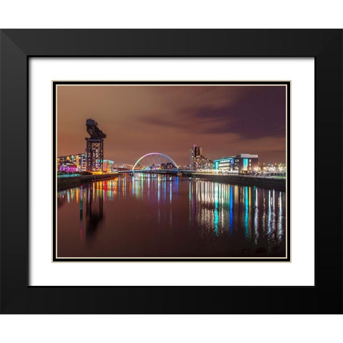 View along the river Clyde at night-Glasgow Black Modern Wood Framed Art Print with Double Matting by Frank, Assaf
