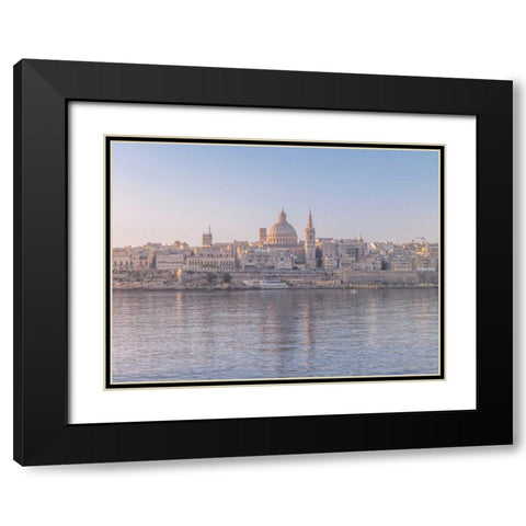 The harbour and St. Pauls Anglican Cathedral at Valletta, Malta Black Modern Wood Framed Art Print with Double Matting by Frank, Assaf