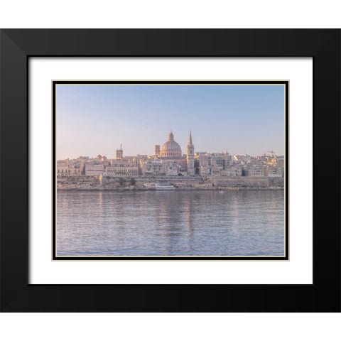 The harbour and St. Pauls Anglican Cathedral at Valletta, Malta Black Modern Wood Framed Art Print with Double Matting by Frank, Assaf