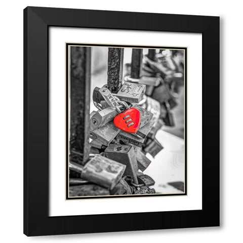 Love padlocks on bridge railing, St Julians, Malta Black Modern Wood Framed Art Print with Double Matting by Frank, Assaf
