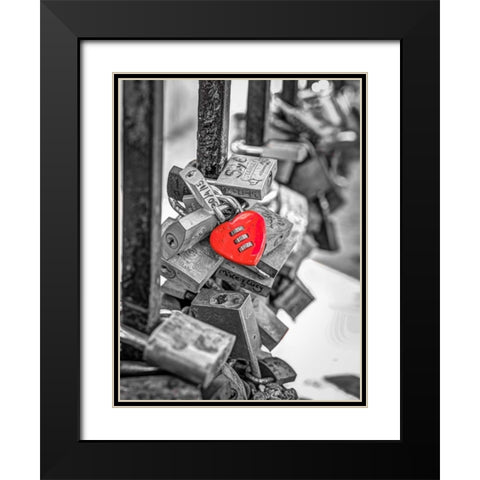 Love padlocks on bridge railing, St Julians, Malta Black Modern Wood Framed Art Print with Double Matting by Frank, Assaf