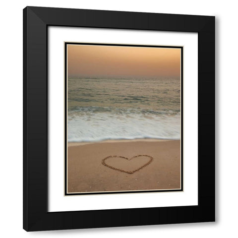 Sand writing - Heart shape drawn on beach Black Modern Wood Framed Art Print with Double Matting by Frank, Assaf